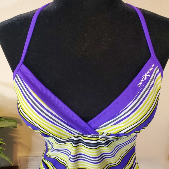 ZeroXposur Bathing Suit Top, Purple Green Black, Size 10 - Picture 7 of 11